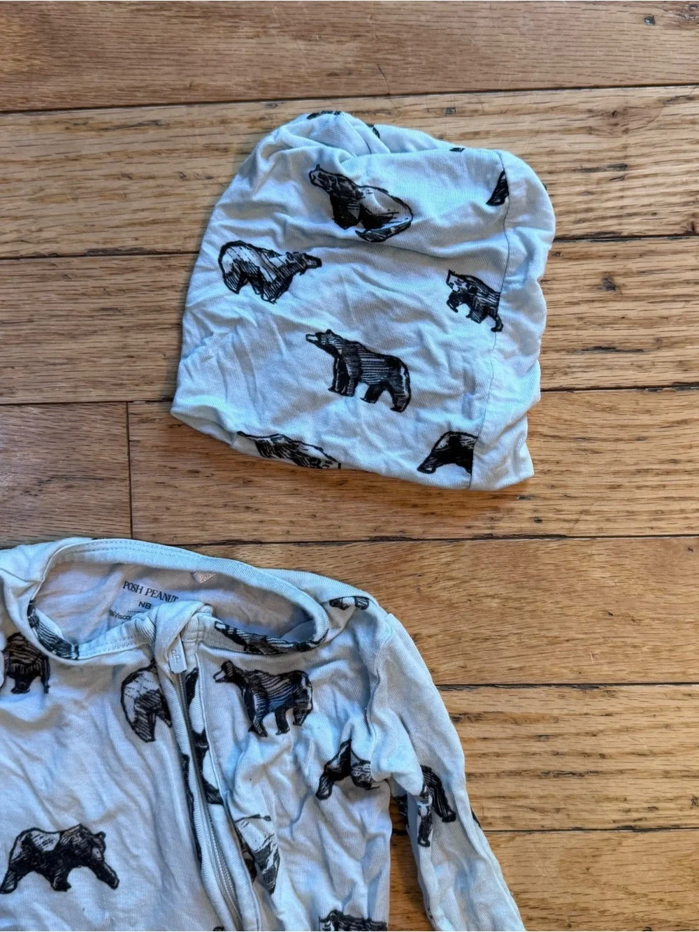 Posh Peanut Bamboo Pajama One-Piece Footed Romper Black Bear Newborn w/ hat